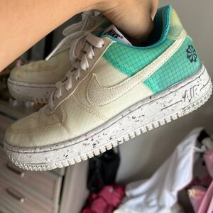 Nike Air Force 1 Low Cream and Teal Sneakers